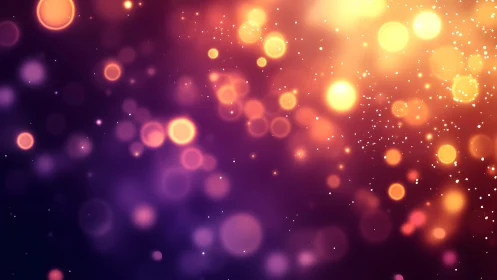 Glowing Abstract Bokeh Lights on Purple and Orange Gradient Background.