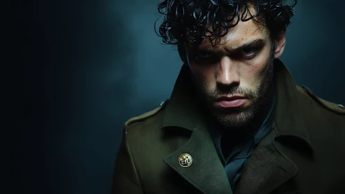 Storm-eyed stranger studies the dark like a battlefield