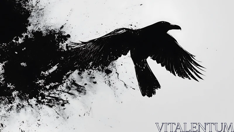 Ink-splattered raven silhouette dissolves into dynamic abstract field