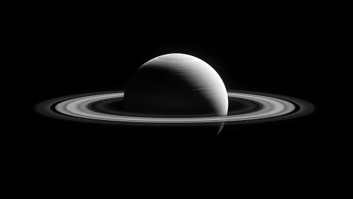 Saturn-like gas giant rendered with high-contrast ring illumination