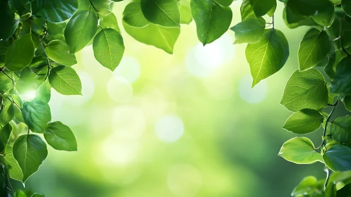 Backlit green foliage frames defocused bokeh forest light field
