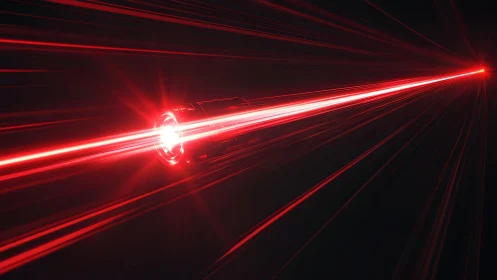 Futuristic red laser beam in dark sci-fi environment, digital art.