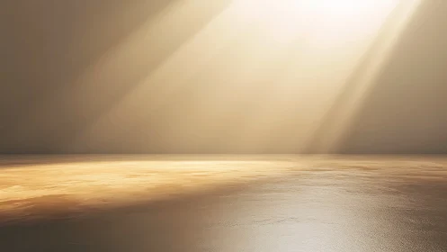 Sunlight rays illuminate smooth reflective floor surface