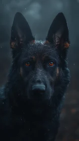 Stormlit shepherd stares through rain with ember-bright eyes.