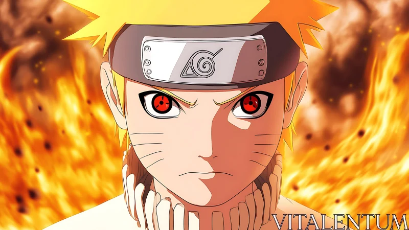 Fiery ninja glare before the storm of swirling chakra flames.