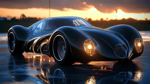 Midnight cruiser gliding through a glowing sunset dream.