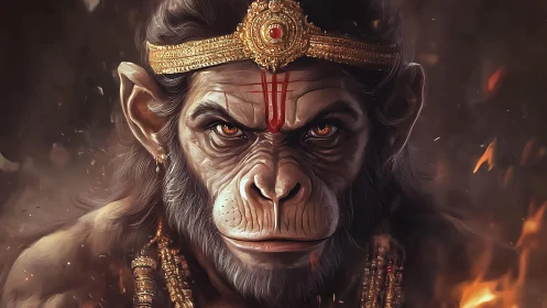Mythic monkey warrior face rendered with intense digital detail