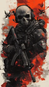 Skull-masked commando framed in red tactical chaos.