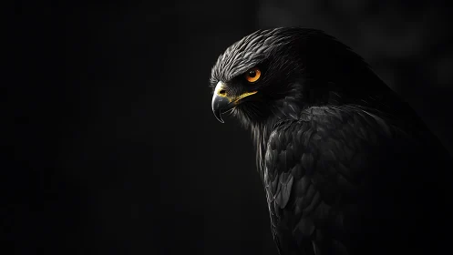 Striking Black Hawk Portrait in Dramatic Lighting, Fine Art Style.