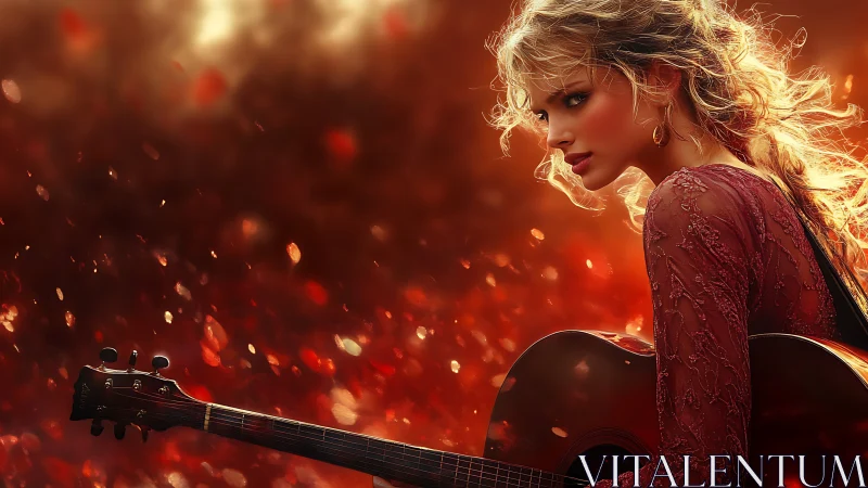 Backlit guitarist portrait with shallow depth and ember-like bokeh