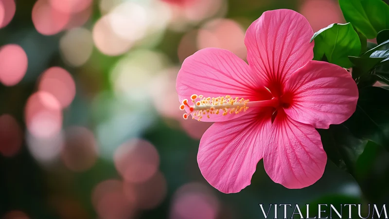 Pink Hibiscus with Extended Stamen Detail.