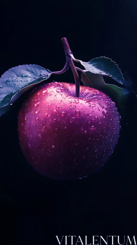 Midnight dew apple glowing against a velvet void.