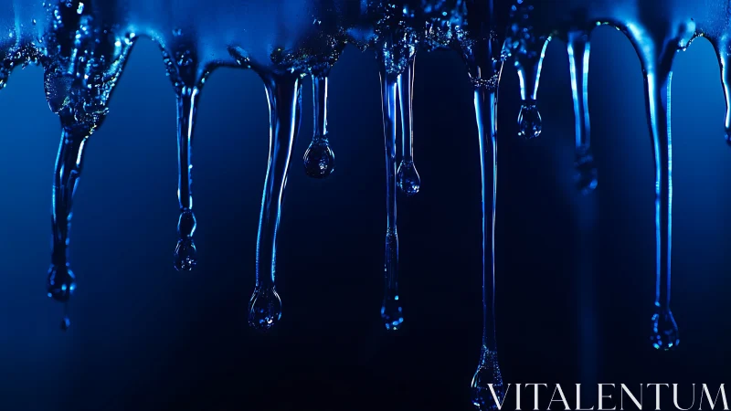 Midnight drips of liquid glass shimmering in blue hush.