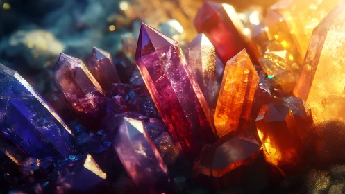 Multicolored crystal cluster exhibits faceted translucent geometry