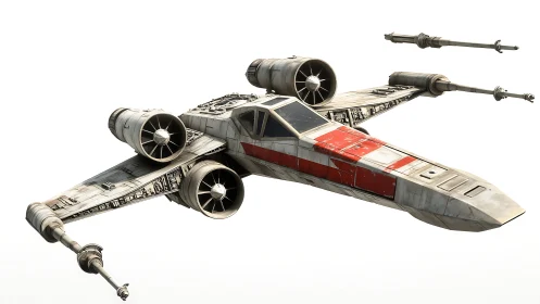 Starfighter with red markings flies against white background