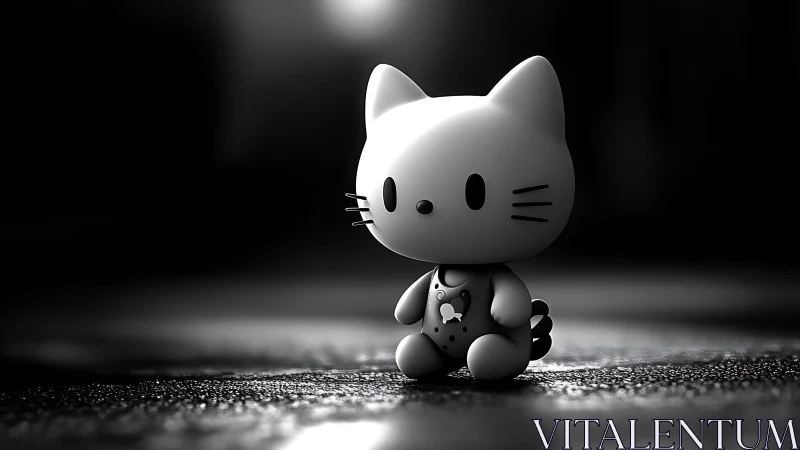 White Cat Figure 3D Rendering Against Dark Background