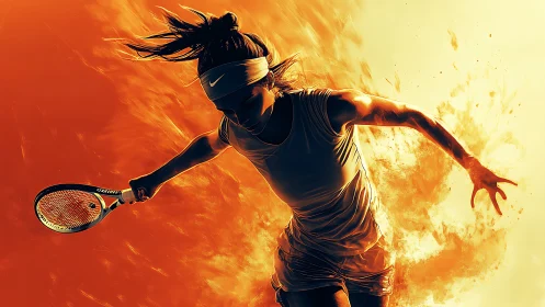 Fiery tennis player explodes with speed and competitive power