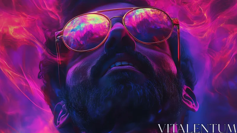 Neon dreamer adrift in ultraviolet fire and cosmic echoes.