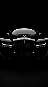 Front view shows isolated luxury car grille in low key lighting