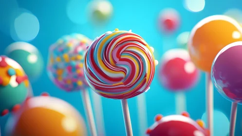 Multicolored Spiral Lollipops in Chromatic Array: Deep Focus Photorealistic Study.