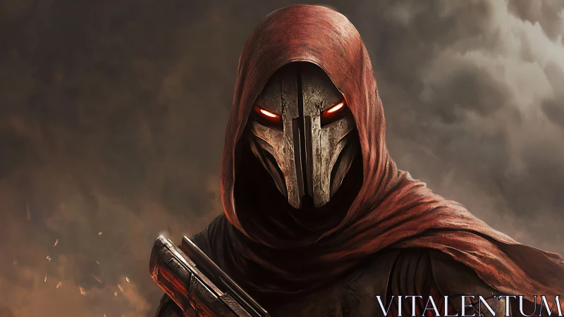 Hooded war-specter studies the storm with ember-lit gaze