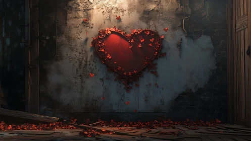 Glowing Red Heart Breaks Free on Weathered Urban Wall