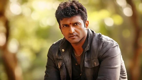 Portrait of a man outdoors in jacket, shallow depth of field.