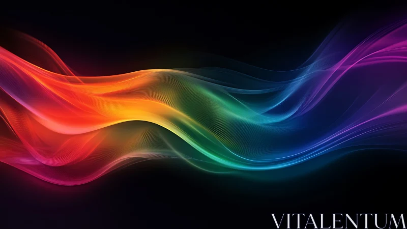 Vibrant neon light waves over deep black background.