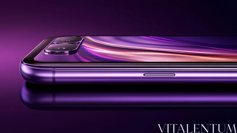 Sleek purple smartphone with dual cameras in modern digital art.