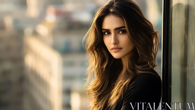 Quiet golden hour portrait glows with soft city sunlight