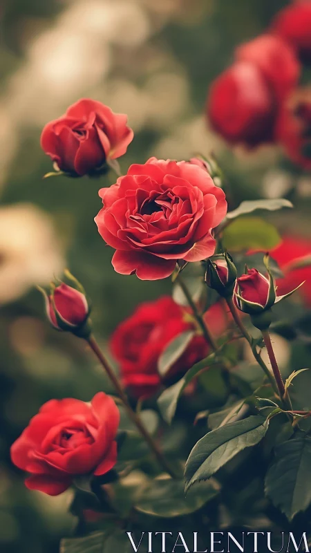Crimson Garden Dreams: Layered Roses in Vintage Warmth.