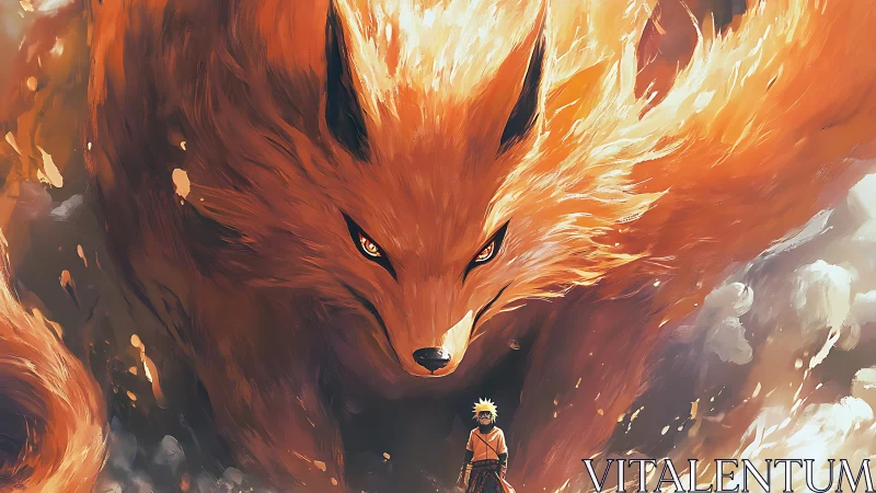 Foxfire colossus leans over its storm-born human spark