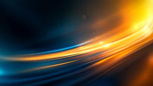 Dynamic Abstract Light Streaks in Blue and Gold Digital Art.