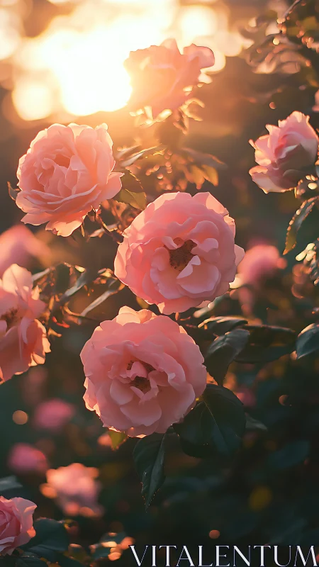 Golden Hour Garden: Roses Bathed in Warm Sunlight.