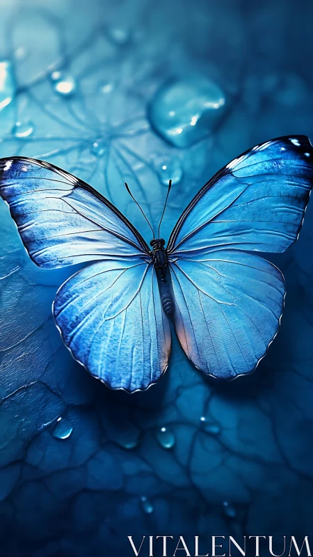 Iridescent blue butterfly rendered in high-detail macro focus
