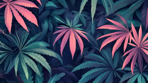 Tropical foliage abstraction in teal and neon pink tones.