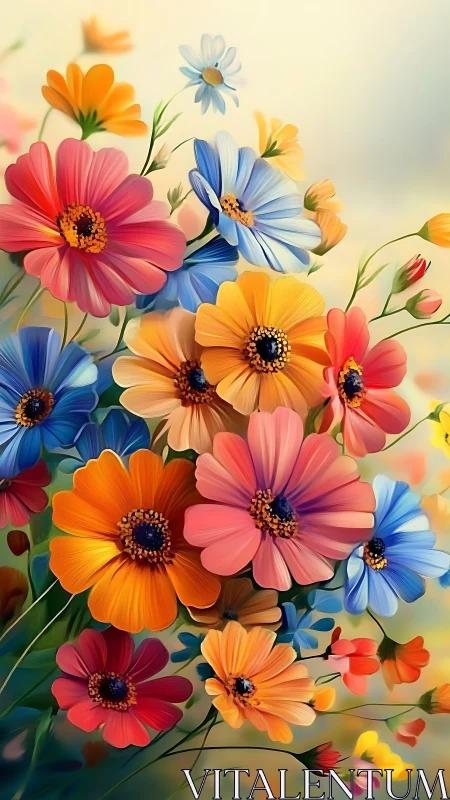 Polychromatic Gerbera and Daisy Botanical Arrangement with Layered Petals