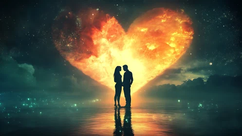 Two Hearts Ignite Under a Fiery Sky of Love
