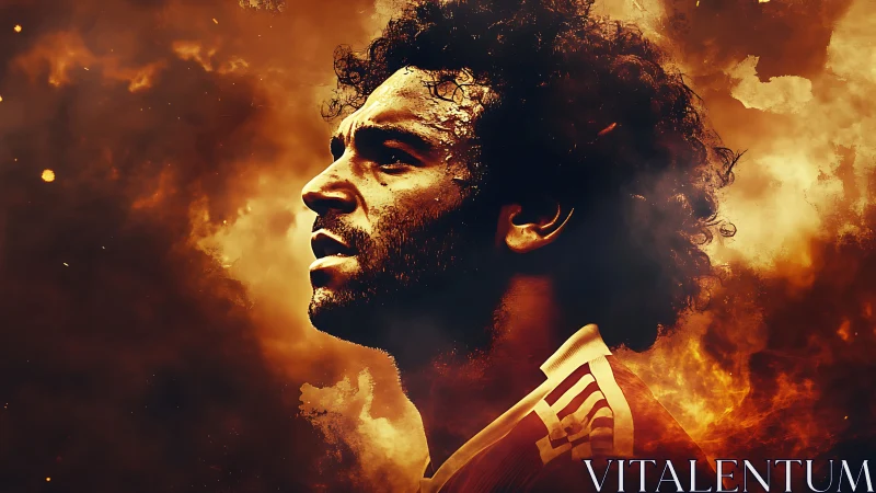 Fiery football portrait captures an athlete’s fierce resolve