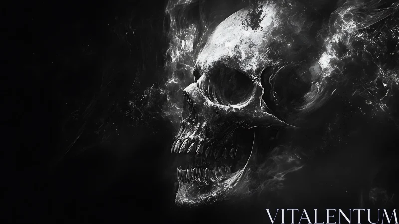 Storm of smoke reveals a haunting skull in swirling darkness