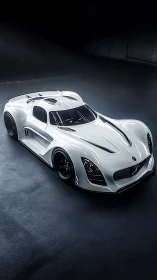 Sleek white supercar glides through a calm studio spotlight