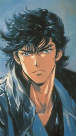 Storm-eyed wanderer framed in windswept indigo light.