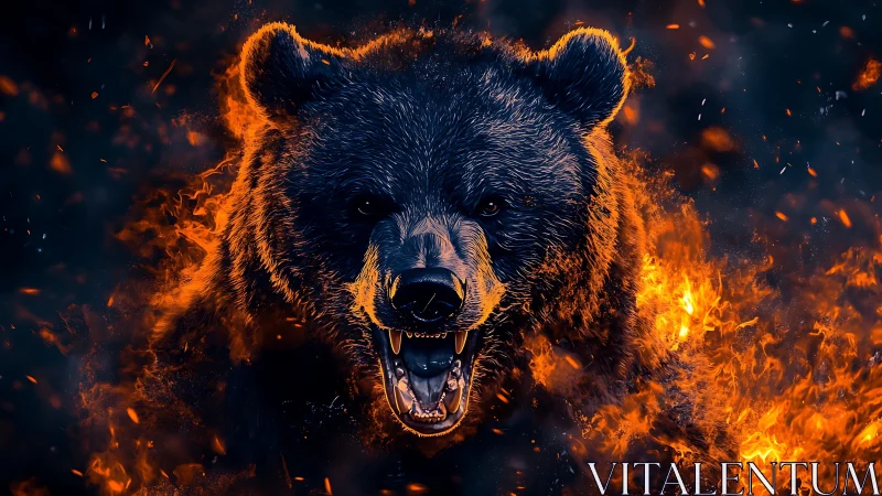 Ferocious bear roars amid swirling inferno and ember storm