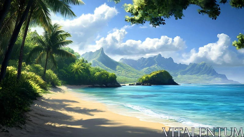 Tropical Coastline with Verdant Mountains and Crystalline Waters.