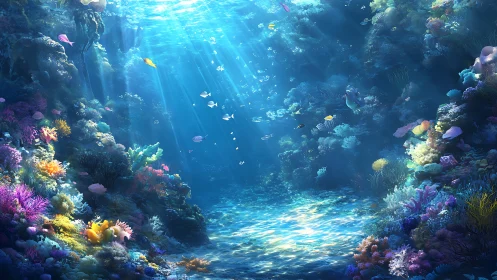 Sunken coral ballroom glows beneath ribbons of sea light.