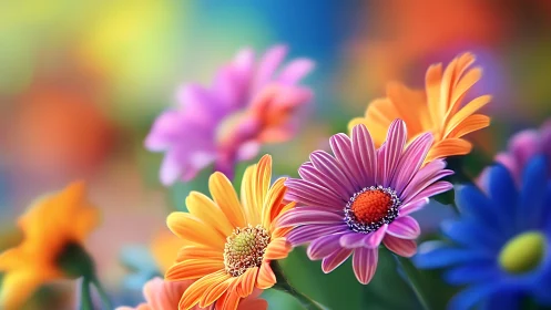 Colorful Gerbera Daisies in Selective Focus Arrangement