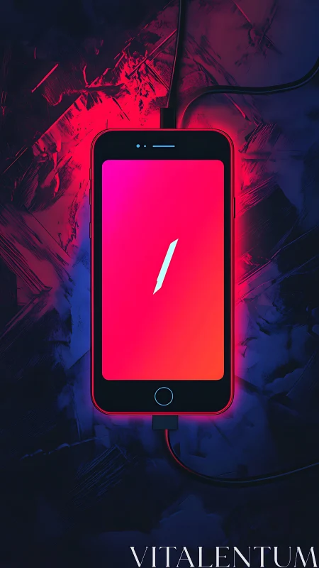 Neon-charged smartphone altar glowing in cyber twilight.
