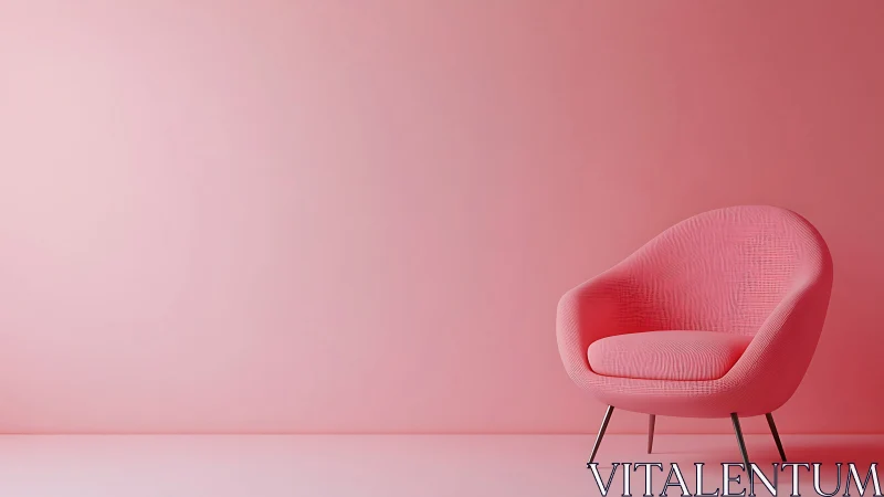 Pink modern armchair in minimal pastel interior scene.