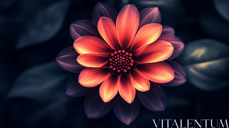 Glowing petal bloom resting softly on midnight leaves.