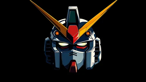 Mecha warrior helmet portrait with bold vector lines.